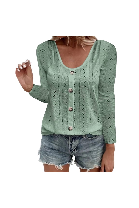 Hueook Shirts for Women Plus Size Long Sleeve Solid Color Fashion Casual Blouse Round Neck Pullover T-Shirt Tops