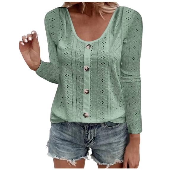 Hueook Shirts for Women Plus Size Long Sleeve Solid Color Fashion Casual Blouse Round Neck Pullover T-Shirt Tops