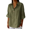thumbnail image 1 of Hueook Shirts for Women Striped Women's Fashion Summer V Neck Leisure Three-quarter Sleeve Solid Army Green 2X, 1 of 5