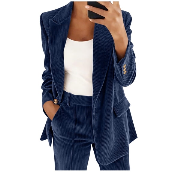 Hueook Shirts for Women Western Women's Fashion Solid Button Suit Coat Long Sleeve Hatless Casual Coat Blouse Blue S