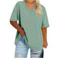 thumbnail image 1 of Hueook Shirts for Women's Oversized V-neck Short Sleeved Solid Summer Base Shirt Sports T-shirt Green 3X, 1 of 3