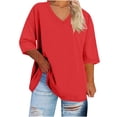 thumbnail image 1 of Hueook Shirts for Women's Oversized V-neck Short Sleeved Solid Summer Base Shirt Sports T-shirt Red 2X, 1 of 5