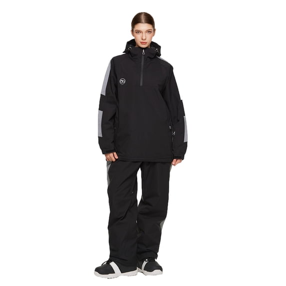Hueook Ski Pants Women Waterproof Women Winter Windproof Waterproof Keep Warm Skiing Jacket Clothing Trousers Long Sleeve Hooded Set Black XL