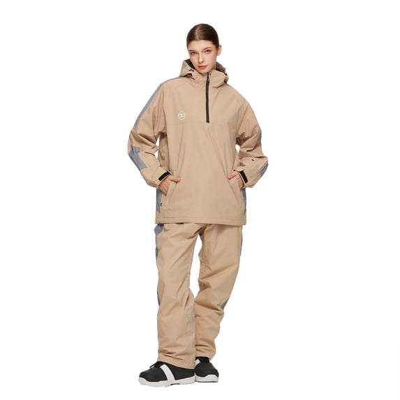 Hueook Ski Pants Women Waterproof Women Winter Windproof Waterproof Keep Warm Skiing Jacket Clothing Trousers Long Sleeve Hooded Set Khaki M
