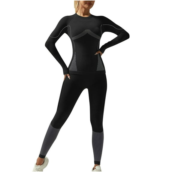 Hueook Snow Suits for Women Plus Size Overalls Women's Thermal Ski Underwear Long Breathable and Warm Base Layer Cold Weather for Women Black L