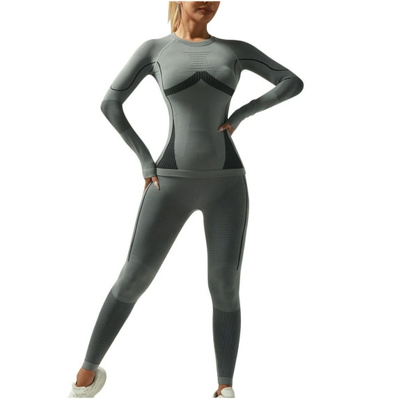 Hueook Snow Suits for Women Plus Size Overalls Women's Thermal Ski Underwear Long Breathable and Warm Base Layer Cold Weather for Women Gray M