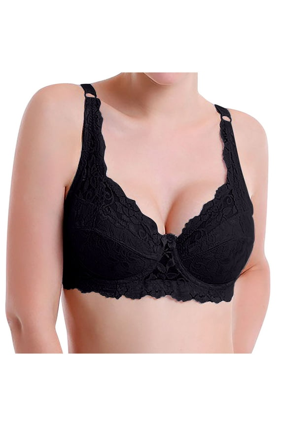 Sports Bras for Women High Support Women Lace Plus Size Bra without Steel Ring Gathers European and Thin Breathable Underwear Black 95B