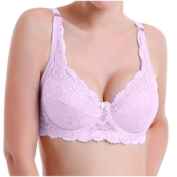 Hueook Sports Bras for Women High Support Women Lace Plus Size Bra without Steel Ring Gathers European and Thin Breathable Underwear Pink 85B