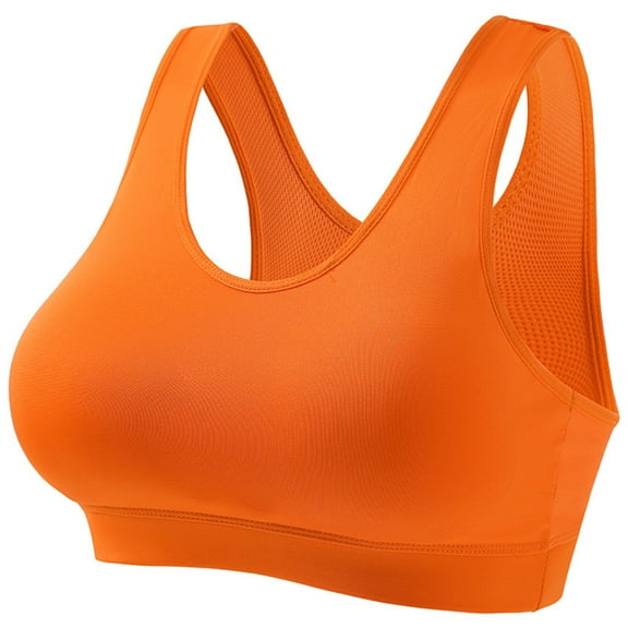 Hueook Sports Bras for Women Seamless Sports Bra Wirefree Yoga Bra with Removable Pads Orange 2X