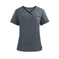 thumbnail image 1 of Hueook Srubs Tops for Women Healthcare Medical Scrub Top Men's V-neck Pocket Caregiver Short Sleeved Shirt Elastic Pants Nurse Uniform Top Dark Gray XS, 1 of 6