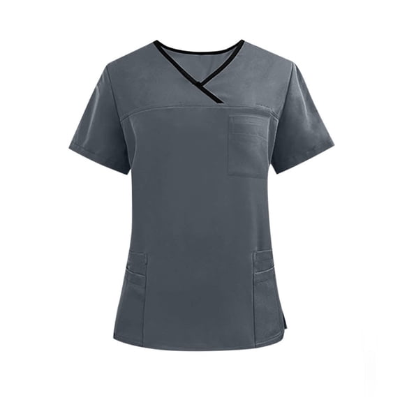 Hueook Srubs Tops for Women Healthcare Medical Scrub Top Men's V-neck Pocket Caregiver Short Sleeved Shirt Elastic Pants Nurse Uniform Top Dark Gray XS