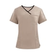 thumbnail image 1 of Hueook Srubs Tops for Women Healthcare Medical Scrub Top Men's V-neck Pocket Caregiver Short Sleeved Shirt Elastic Pants Nurse Uniform Top Khaki S, 1 of 6
