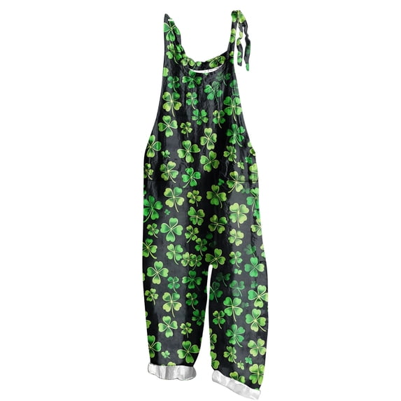 Hueook St. Patrick's Jumpsuits for Women Casual Dressy Ladies' Printed Sleeveless Casual Overalls Jumpsuit Jumpsuit Pants Green L