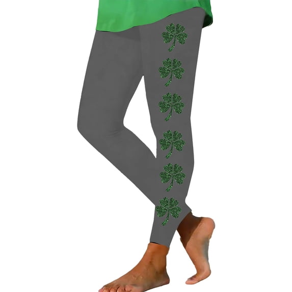 Hueook St. Patrick's Leggings with Pockets Yoga Pants Women's St. Patrick's Day Printed High Waist Yoga Long Yoga Pant Running Yoga Loose Leisurely Pants Gray 3X