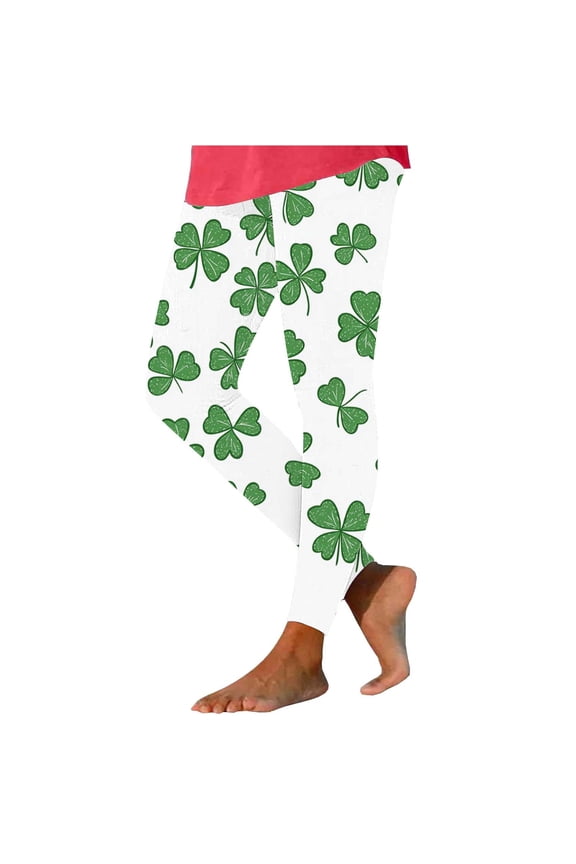 St. Patrick's Leggings Womens Yoga Pants Women Pants Ladies' St. Patrick's Day Printed Casual Tight Fitness Stretch Yoga Pants Leggings Long Pants White S