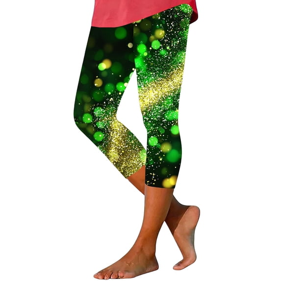 Hueook St. Patrick's Workout Leggings for Women Pants for Women Trendy Women's St. Patrick's Day Unisex Print Tight Yoga Pants Casual Fashion Leggings 3/4 Pants Green XL