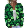 thumbnail image 1 of Hueook St Patricks Day Cardigan Women's Casual St. Patrick's Day Print Knit Cardigan Button Up Coat Green 5X, 1 of 5