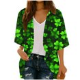 thumbnail image 1 of Hueook St Patricks Day Cardigan Women's St. Patrick's Day Print Cardigan Beach Cover Shirt Spring And Summer Fashionable Casual Top 3/4 Sleeve T-shirt Top Green S, 1 of 7