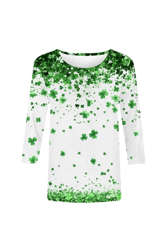 St Patricks Day Summer Tie Dye Shirt Women Ladies' Leisure Carnival Printed Round Neck 3/4 Sleeve T-shirt Loose Top 7/4 Sleeve Round Neck Top/Shirt Green 5X