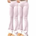thumbnail image 1 of Hueook Stretch Control Workout Leggings 2PC Women Solid Color Elastic Waisted Sports Casual Pants Long Pants Pink 2X, 1 of 7