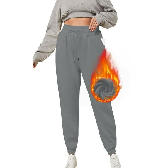 Hueook Leggings for Women Solid Color Plus Velvet Warm Ankle Drawstring with Pocket Elastic Leggings Jogging Sports Pants Dark Gray XL