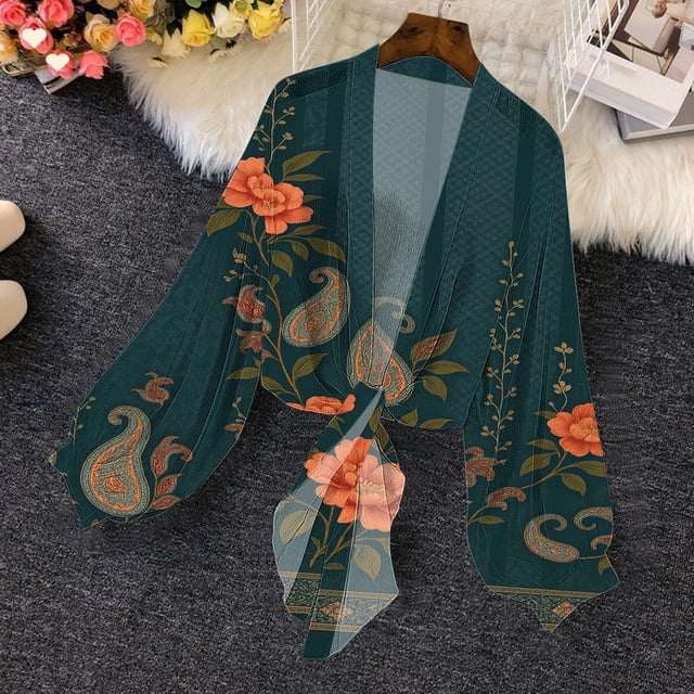 Hueook Suede Jacket Women Ladies' Cardigan with Spring and Summer Long Sleeved Print Multicolor M