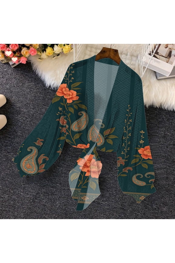 Suede Jacket Women Ladies' Cardigan with Spring and Summer Long Sleeved Print Multicolor M