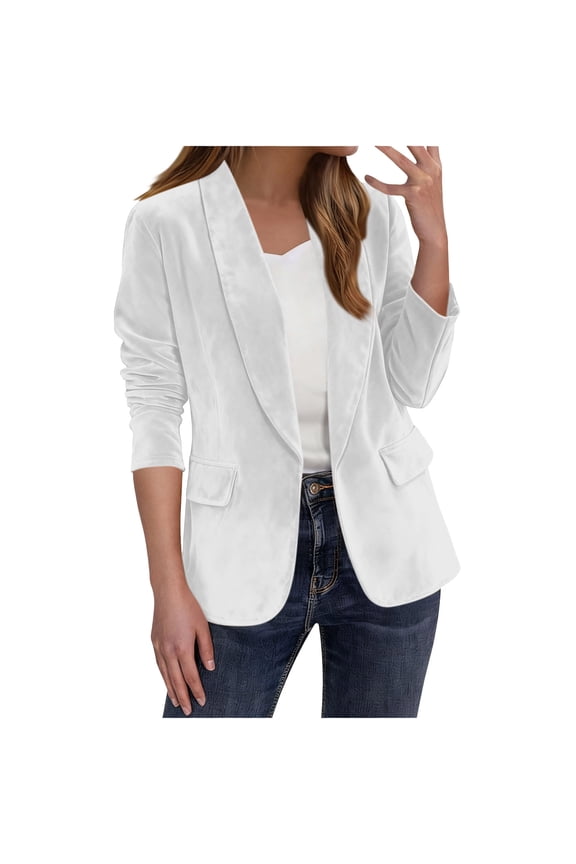 Suede Jacket Women Solid Color Casual Fashion Long-sleeved Cardigan Jacket Coat Top White S