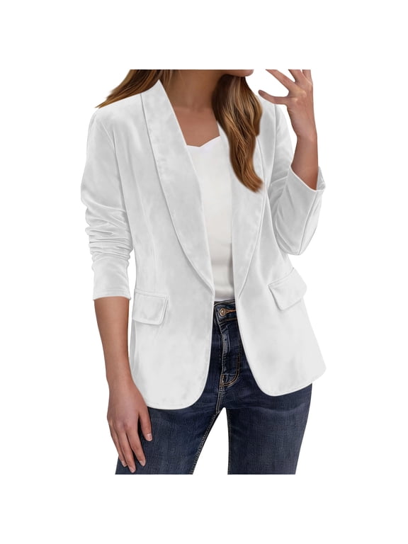 Suede Jacket Women Solid Color Casual Fashion Long-sleeved Cardigan Jacket Coat Top White S