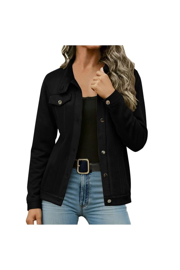 Suede Jacket Women Solid Color Fashion Jacket Leather Coat Deerskin Velvet Temperament Neck Short Coat Black M