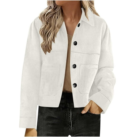 Hueook Suede Jacket Women Solid Color Fashion Jacket Leather Coat Deerskin Velvet Temperament Neck Short Coat White XL
