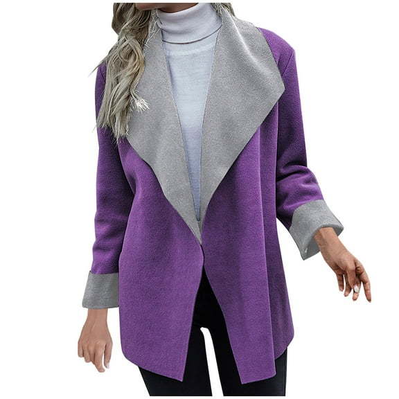Hueook Suede Jacket Women Teddy Jacket Women Women's Loose Solid Color Lapel Double-sided Plush Thick Cardigan Jacket Purple L