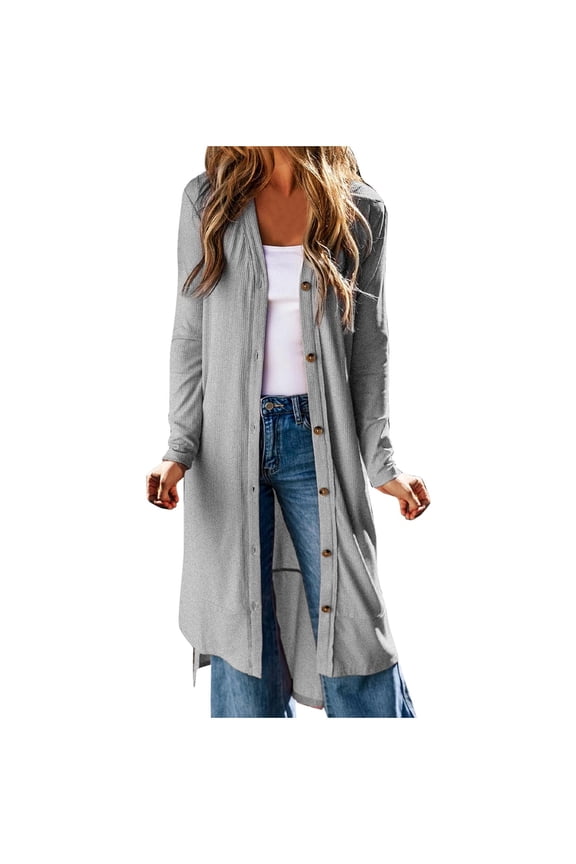 Suede Jacket Women Teddy Jacket Women Women's V-Neck Slit Hem Long Sleeved Hooded Casual Thin Button Up Gray L