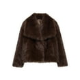 thumbnail image 1 of Hueook Suede Jacket Women Winter Solid Color Long Sleeve Warm Faux Jacket Coffee L, 1 of 2