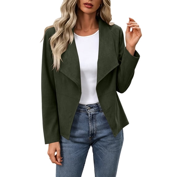 Hueook Suede Jackets for Women Fall Semi Formal Ladies Fall Winter Casual Collar Casual Coat Army Green 2X
