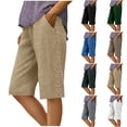 thumbnail image 1 of Hueook Summer Linen Shorts Golf Shorts Women's Summer Linen Solid Color Drawstring Elastic Waist Loose Straight Tube Side Lace Lock Pocket Women's Shorts Brown M, 1 of 9