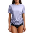 thumbnail image 1 of Hueook Summer Tshirts Upf 50+ Rash Guard Quick Dry Athletic Sun Protection Women's Fashion Summer V Neck Leisure Three-quarter Sleeve Solid Purple L, 1 of 9