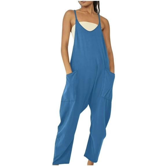 Hueook Suspender Jumpsuits for Women Plus Size Solid Color Loose Leg Pant With Pocket Fashion Casual Womens Jumpsuits 50% Off Clearance