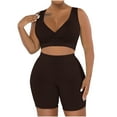 thumbnail image 1 of Hueook Sweat Suits For Womens 2 Piece Women's Fashion Two-piece Solid Color V-Neck Tank And Short Sports Casual Suit Coffee S, 1 of 7