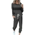 thumbnail image 1 of Hueook Sweat Suits For Womens 2 Piece Women's Fashionable Loose Printed Long Sleeved Round Neck Drawstring Casual Set Black 3X, 1 of 5