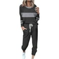 thumbnail image 1 of Hueook Sweat Suits For Womens 2 Piece Women's Fashionable Loose Printed Long Sleeved Round Neck Drawstring Casual Set Dark Gray L, 1 of 5