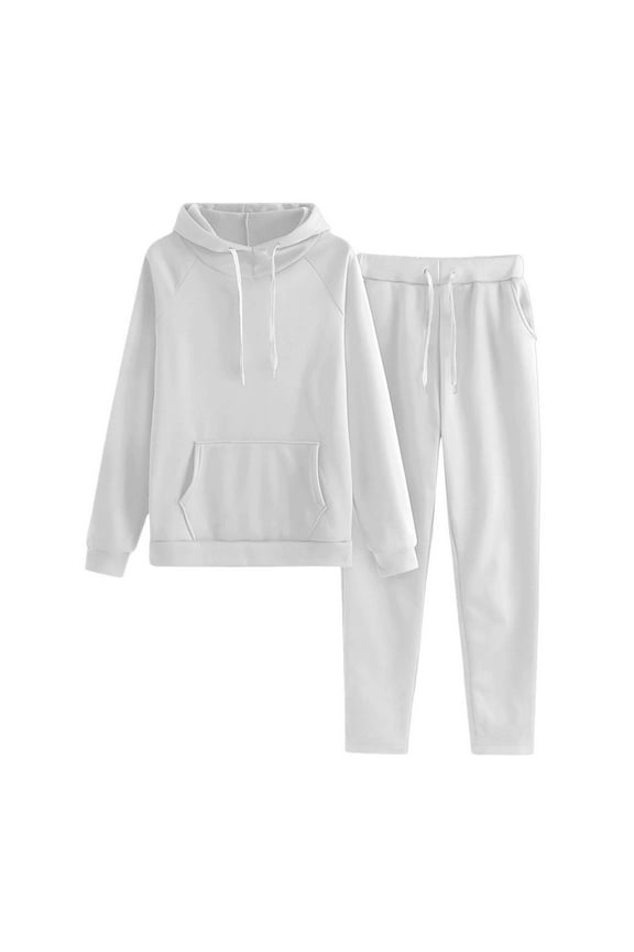 Sweat Suits For Womens 2 Piece Women's Fashion Sports Casual Long Pants Hooded Sweater Tops Pants Set Long Sleeve Hooded Set With Pockets White S