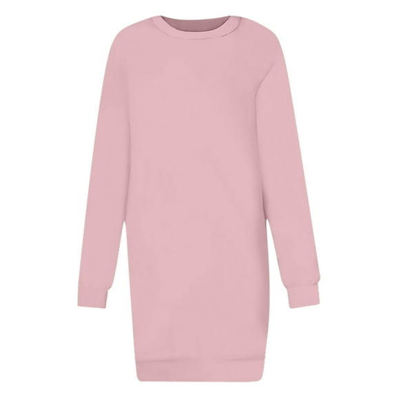Hueook Sweater Dress for Women 2025 Women's Medium Length Long Sleeved Round Neck Loose Plush Dress Pink 5X
