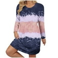 thumbnail image 1 of Hueook Sweater Dress for Women Midi Dresses for Women Women's Fall and Winter Oversized Loose Round Neck Short Sleeved Tie Printed Dress Blue 2X, 1 of 8