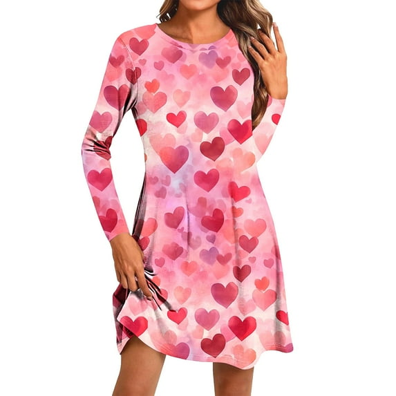 Hueook Sweater Dress for Women Midi Dresses for Women Women's Fashion Round-Neck Short Sleeved Printed Pullover Dress Multicolor L