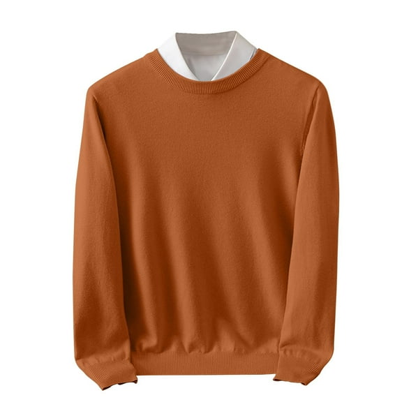 Hueook Sweater Men's Youth Fashion Casual Color V-Neck Long Sleeve Sweater Orange M