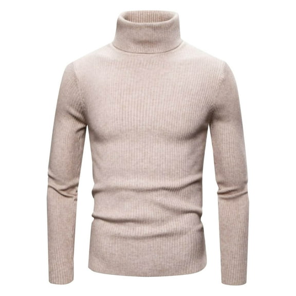 Hueook Sweater Vest Men Casual Solid Thickened Knit Pullover Long Sleeve Turtleneck Sweater Beige XL