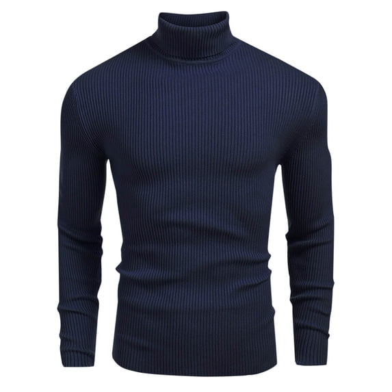 Hueook Sweater Vest Men Casual Solid Thickened Knit Pullover Long Sleeve Turtleneck Sweater Dark Blue XL