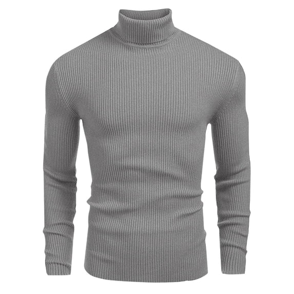 Hueook Sweater Vest Men Casual Solid Thickened Knit Pullover Long Sleeve Turtleneck Sweater Dark Gray XL