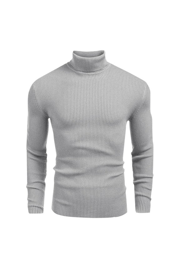 Hueook Sweater Vest Men Casual Solid Thickened Knit Pullover Long Sleeve Turtleneck Sweater Gray M